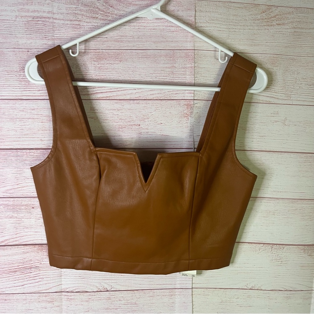Maeve by Anthropologie NWT Brown Toffee Faux Leather Crop Size 2